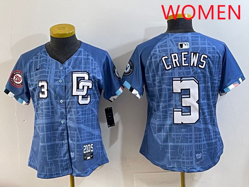 Women Washington Nationals #3 Crews Blue Joint Name 2025 Nike MLB Jersey style 6->women mlb jersey->Women Jersey